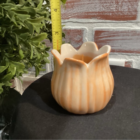 “3/$15” - Ceramic Crafted Candle Holder With Candle - Never Lit - Orange & White - Picture 8 of 8